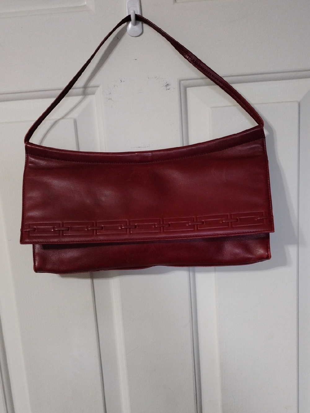 Nina Ricci Vintage Deep Red Leather Fold-Over Shoulder Bag